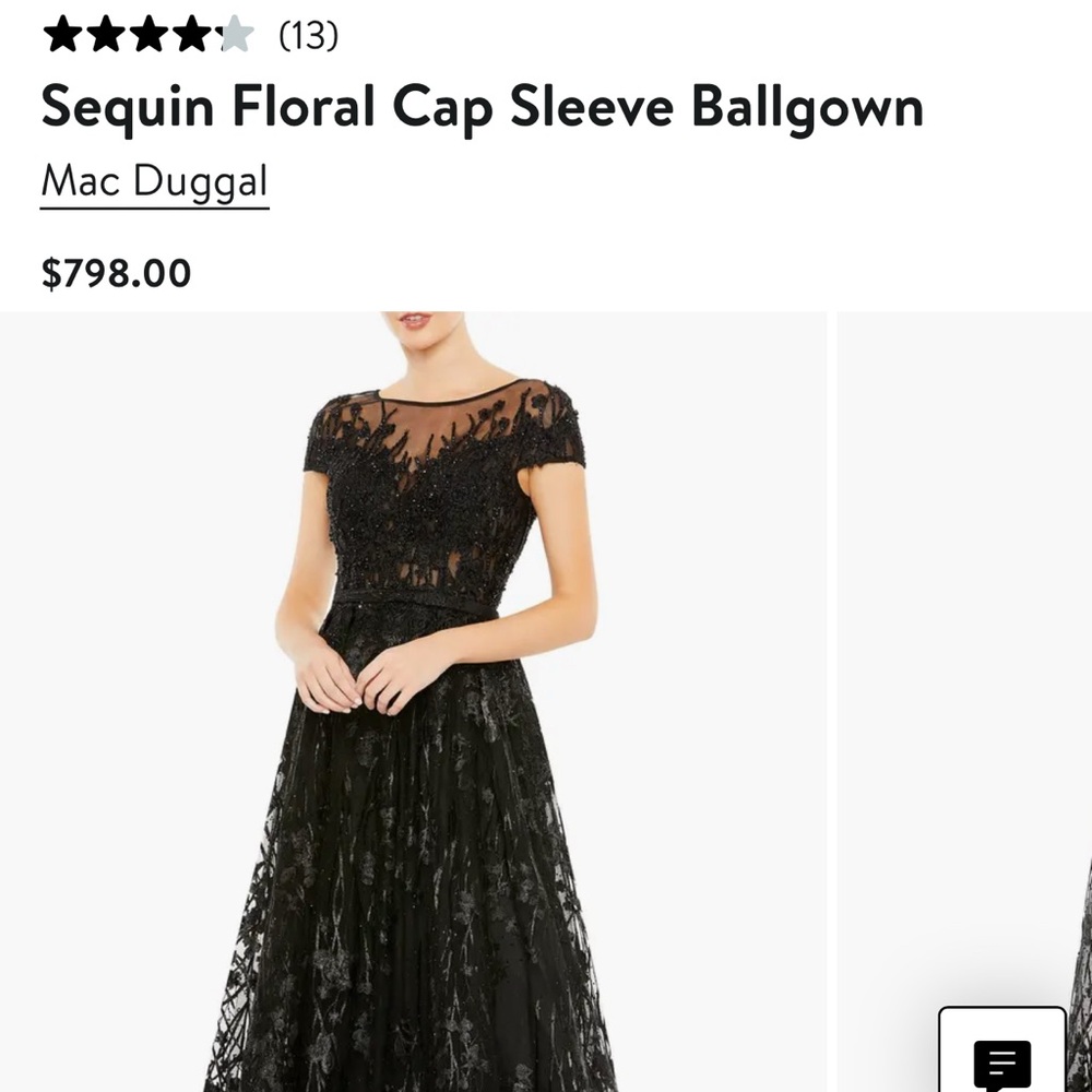 Mac Duggal Sequin Floral Cap Sleeve Ballgown Black size 12!